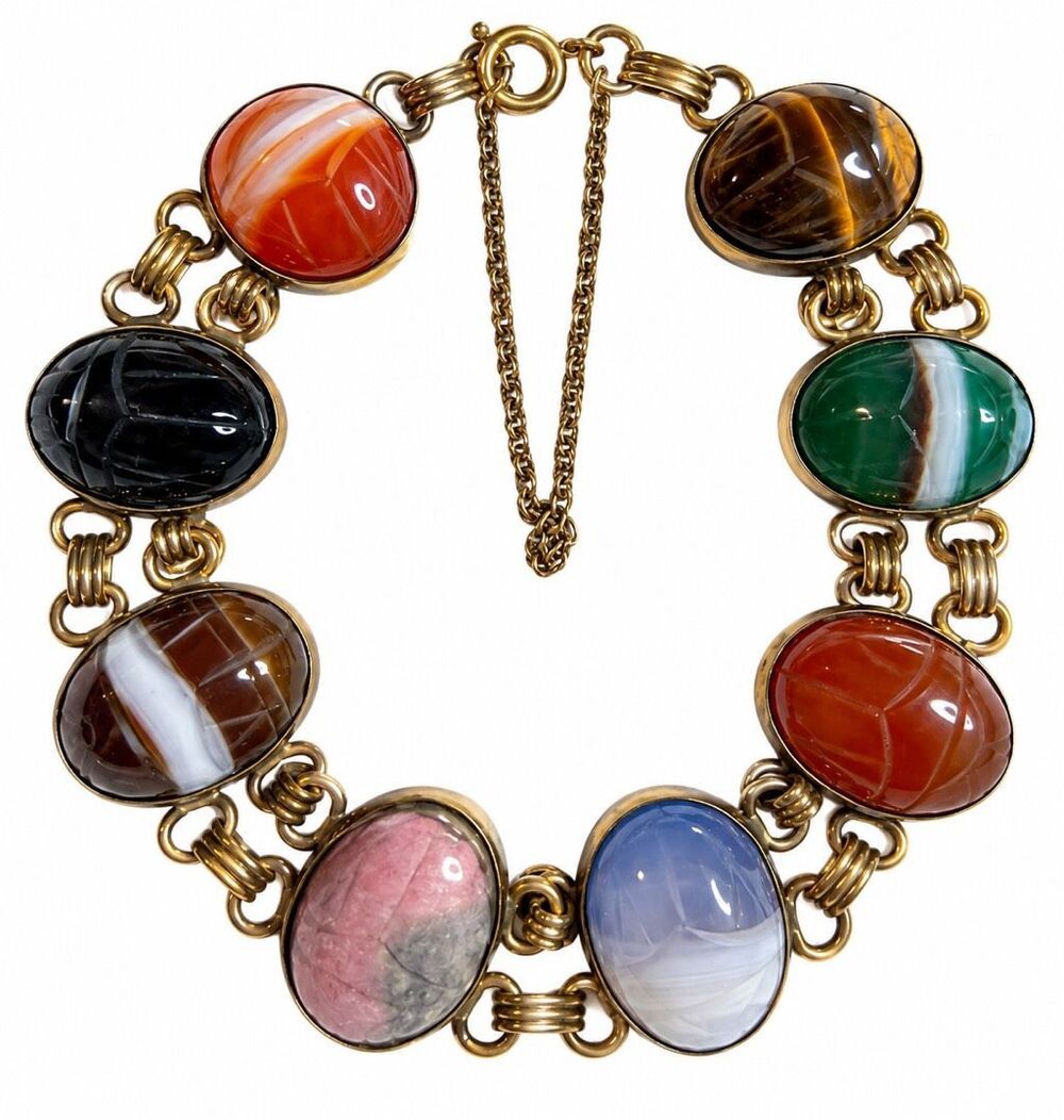 Vintage Carved Gem Scarab 14K Gold Filled Bracelet